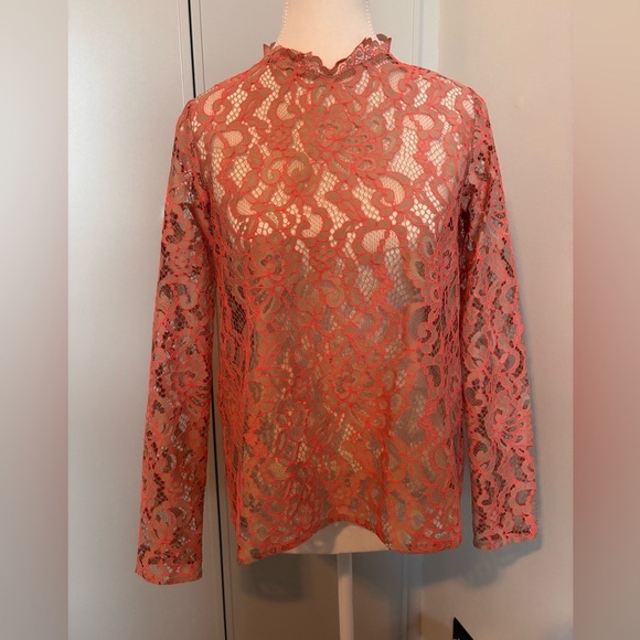 Alexis Tops - Alexis Floral Lace Blouse - tan and fushia